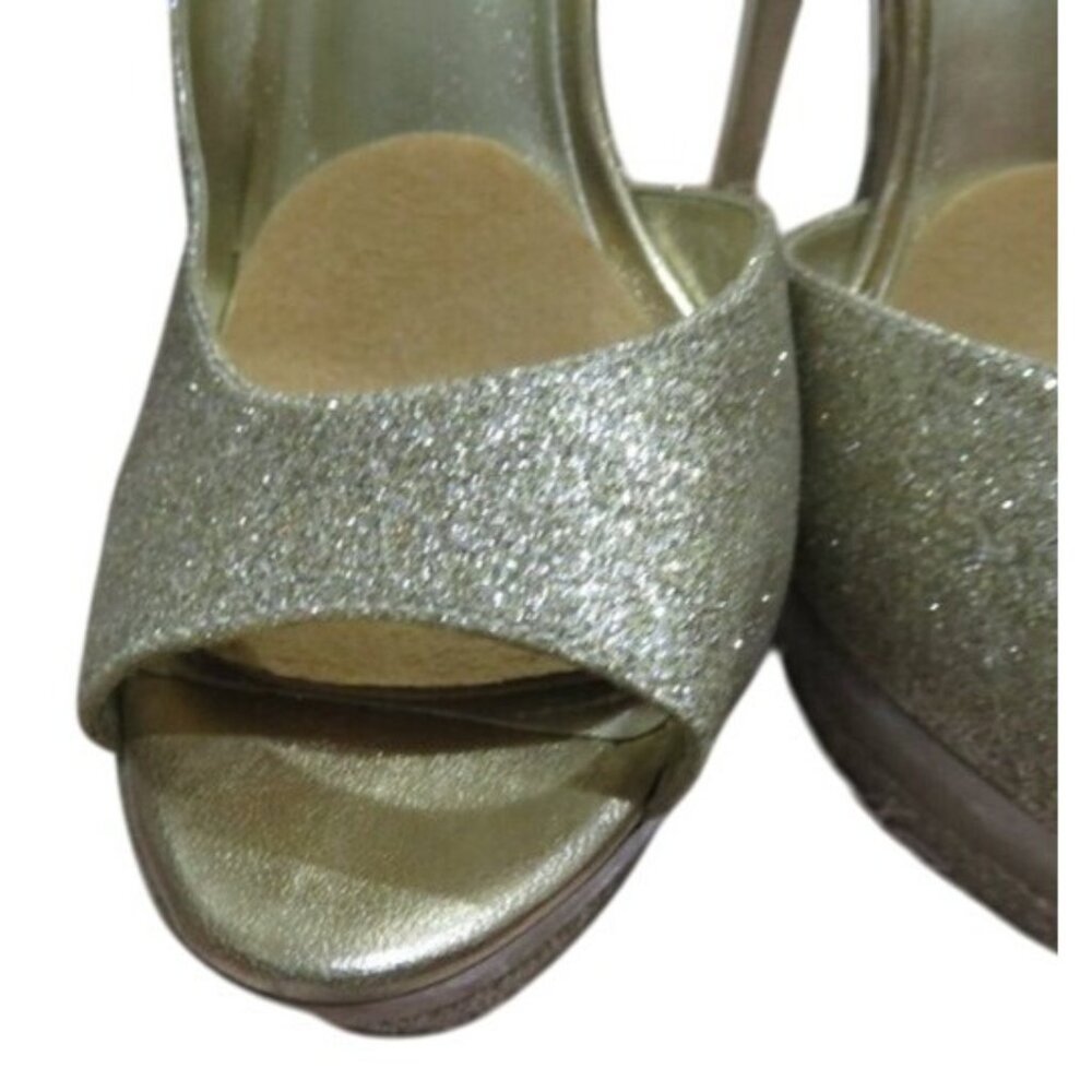 PELLE MODA Gleam Gold Glitter Slingback Pumps Heels size 8.5 Sexy Stilettos - Picture 5 of 14